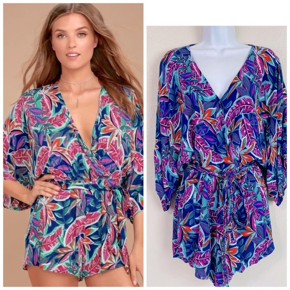 Lulus Hypnotized Purple Print Surplice Romper Size L - Picture 1 of 6